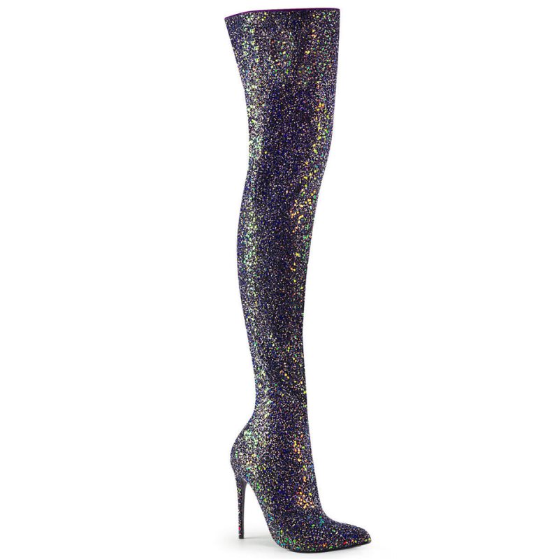 Pleaser Courtly-3015 Women\'s Thigh High Boots Black | NZ FLMGOA