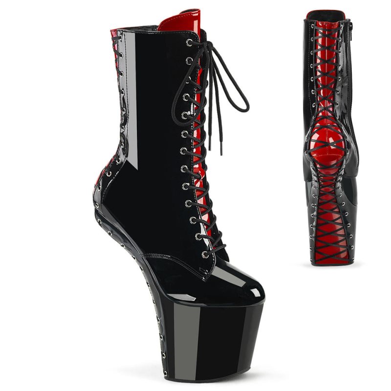 Pleaser Craze-1040FH Women\'s Heels Boots Black / Red | NZ THFRNZ