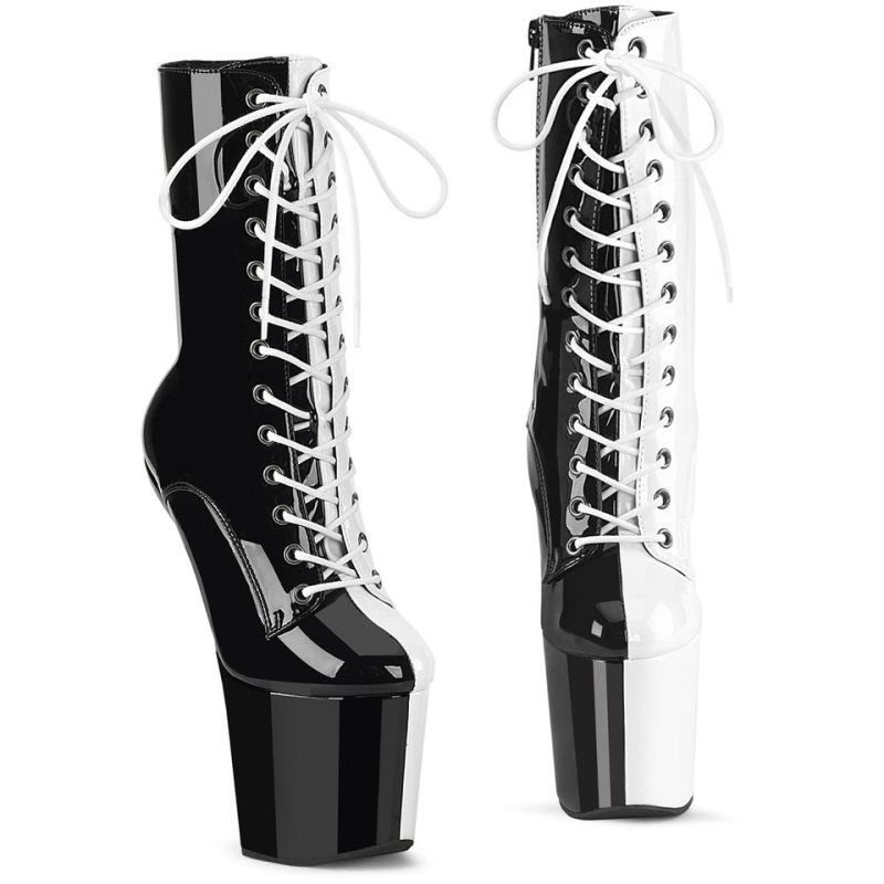 Pleaser Craze-1040TT Women\'s Heels Boots Black / White | NZ PZSYLM