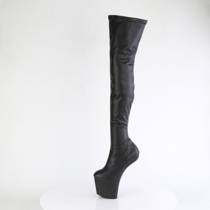 Pleaser Craze-3000 Vegan Leather Women's Thigh High Boots Black | NZ OJVDWH