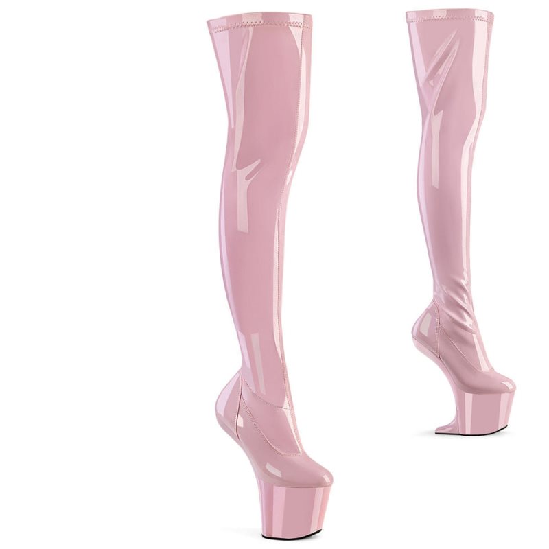 Pleaser Craze-3000 Women\'s Thigh High Boots Pink | NZ BUANKG