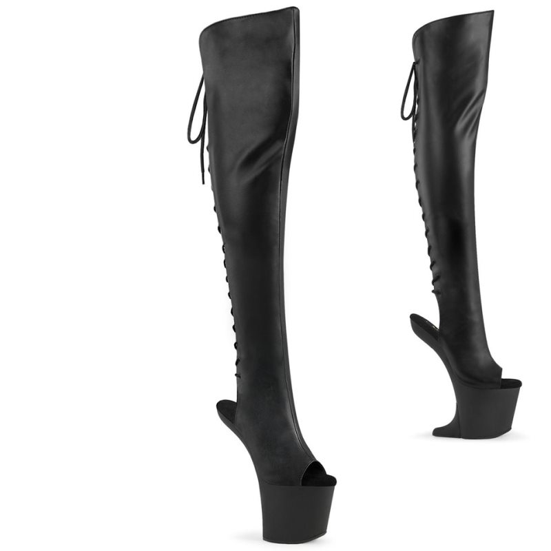 Pleaser Craze-3019 Vegan Leather Women\'s Thigh High Boots Black | NZ VBUDEC