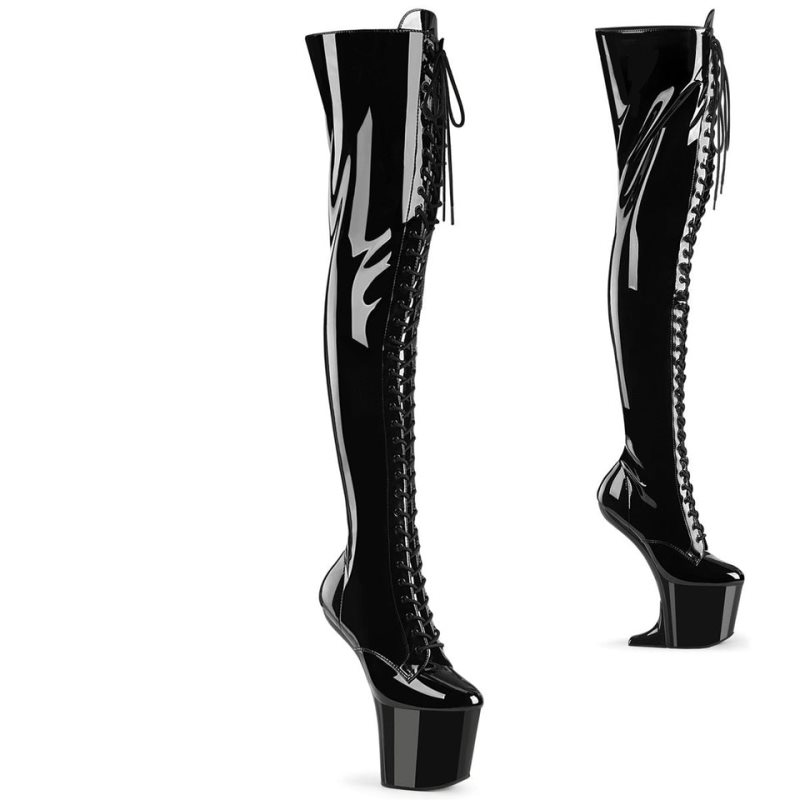 Pleaser Craze-3023 Women\'s Thigh High Boots Black | NZ USGRBQ