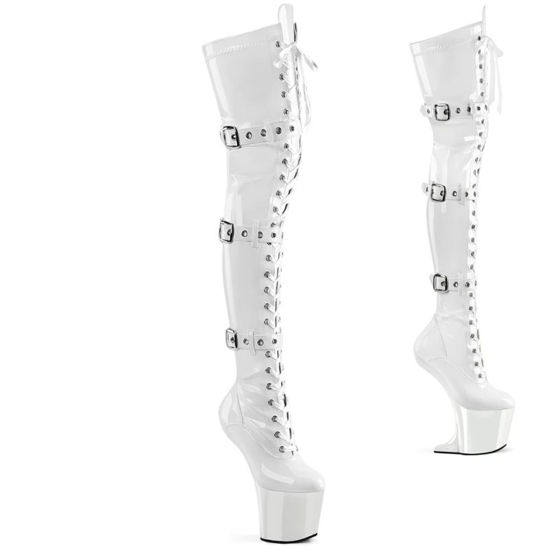 Pleaser Craze-3028 Women\'s Thigh High Boots White | NZ ULNXAW