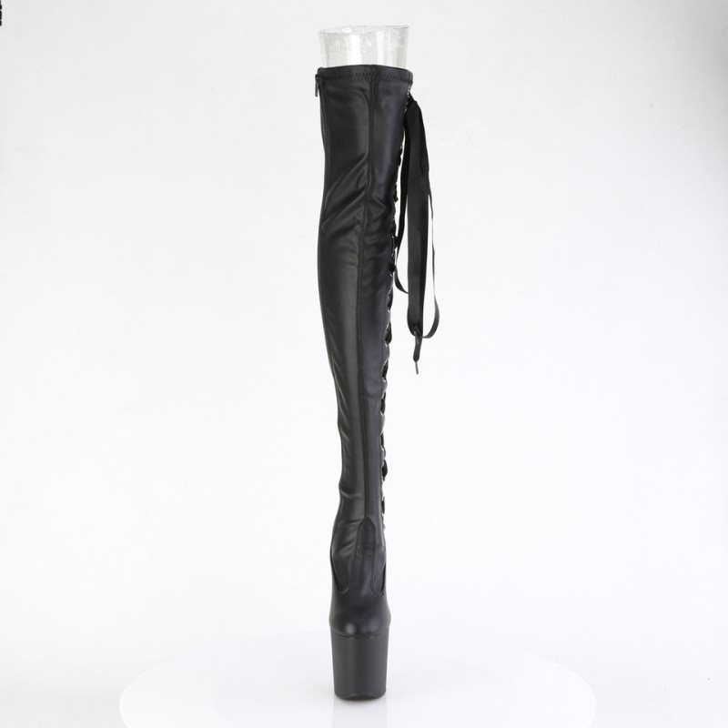 Pleaser Craze-3050 Vegan Leather Women's Thigh High Boots Black | NZ QBTEZX