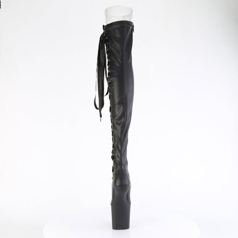 Pleaser Craze-3050 Vegan Leather Women's Thigh High Boots Black | NZ QBTEZX