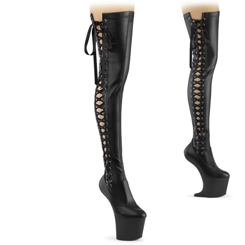 Pleaser Craze-3050 Vegan Leather Women\'s Thigh High Boots Black | NZ QBTEZX