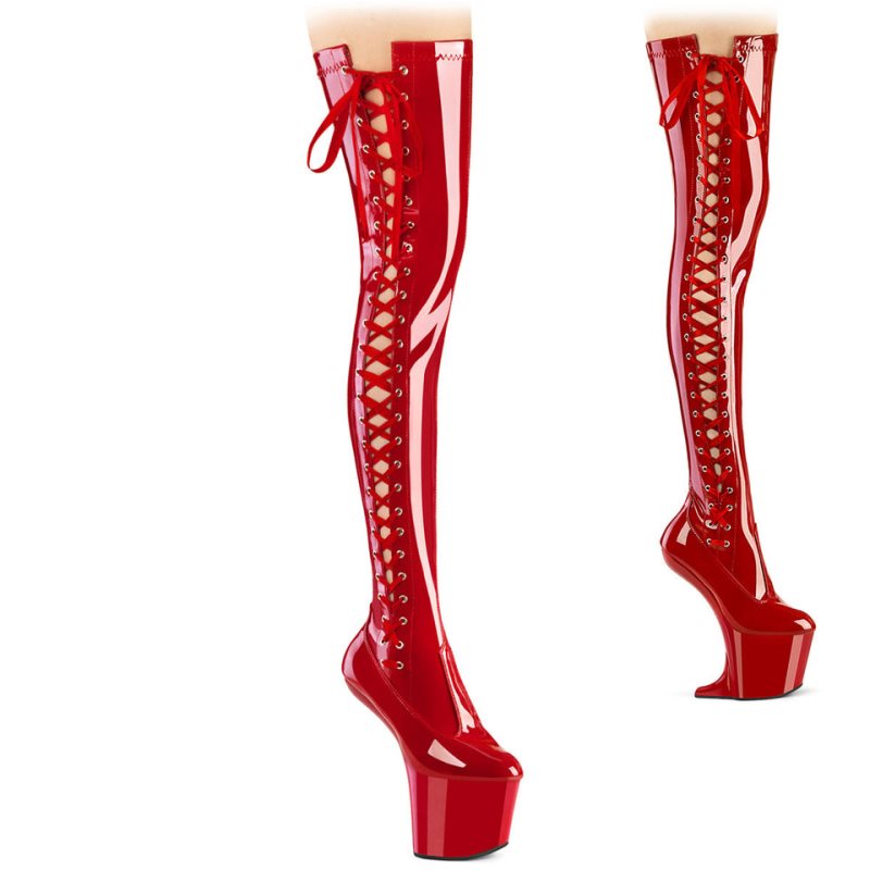 Pleaser Craze-3050 Women\'s Thigh High Boots Red | NZ DCPIYK