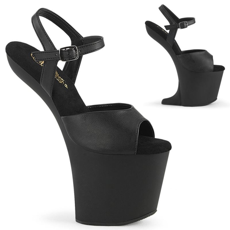 Pleaser Craze-809 Vegan Leather Women\'s Platform Heels Sandals Black | NZ UWHIDC