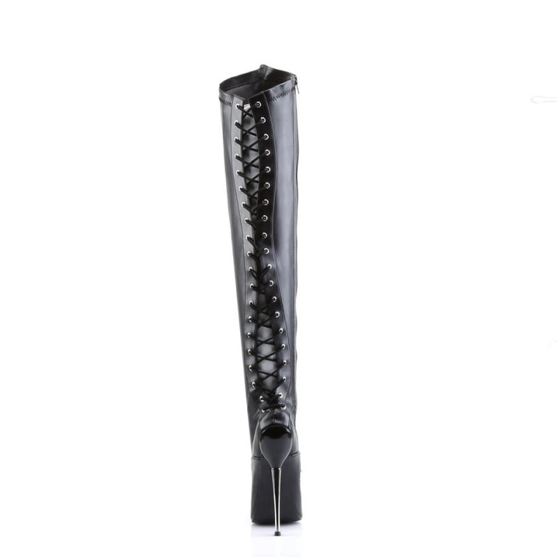 Pleaser Dagger-3060 Vegan Leather Women's Thigh High Boots Black | NZ NSTZEU