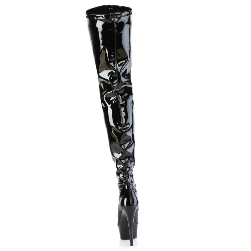 Pleaser Delight-3000BONE Women's Thigh High Boots Black | NZ OEVKHM