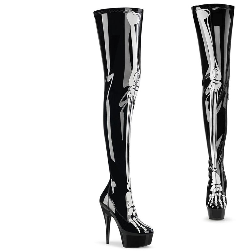 Pleaser Delight-3000BONE Women\'s Thigh High Boots Black | NZ OEVKHM