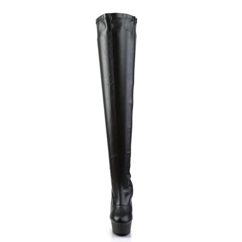 Pleaser Delight-3000 Vegan Leather Women's Thigh High Boots Black | NZ WIKCPQ