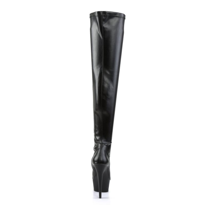 Pleaser Delight-3000 Vegan Leather Women's Thigh High Boots Black | NZ WIKCPQ