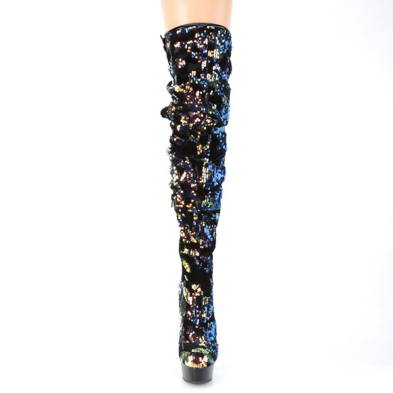 Pleaser Delight-3004 Women's Thigh High Boots Blue / Black | NZ BJUOTD