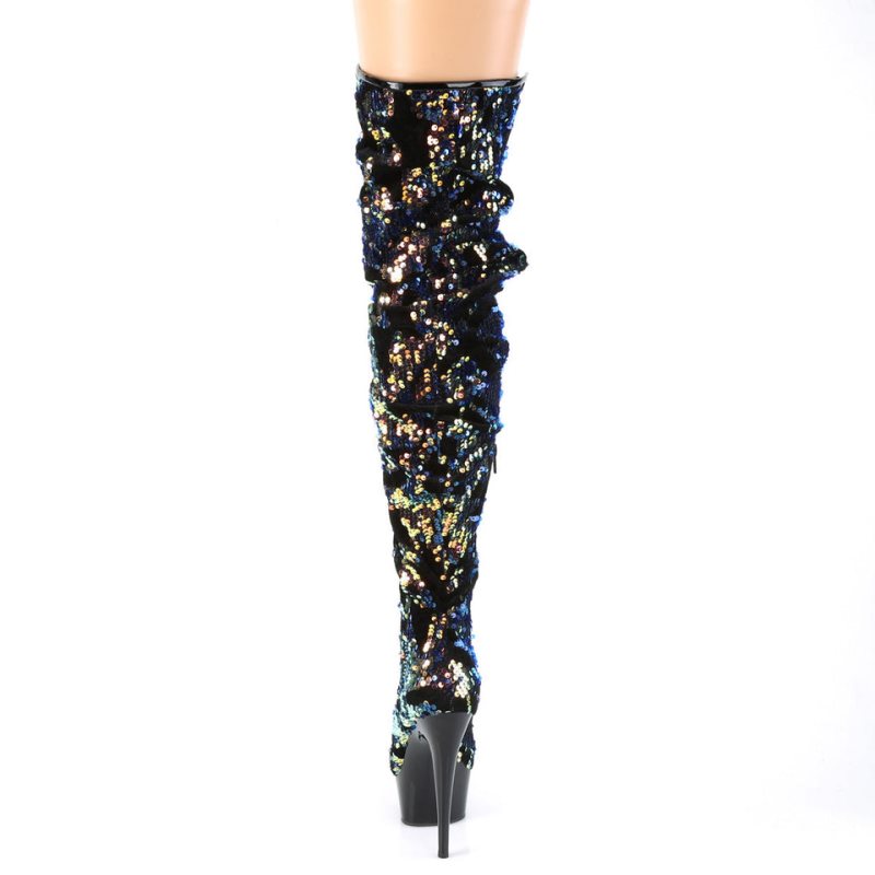 Pleaser Delight-3004 Women's Thigh High Boots Blue / Black | NZ BJUOTD