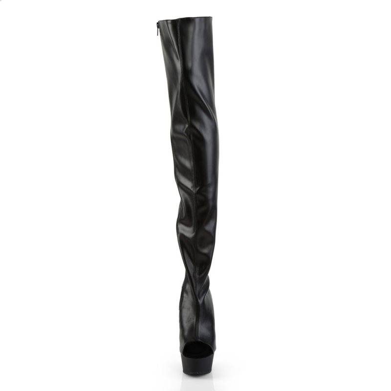 Pleaser Delight-3017 Vegan Leather Women's Thigh High Boots Black | NZ UOKPJX