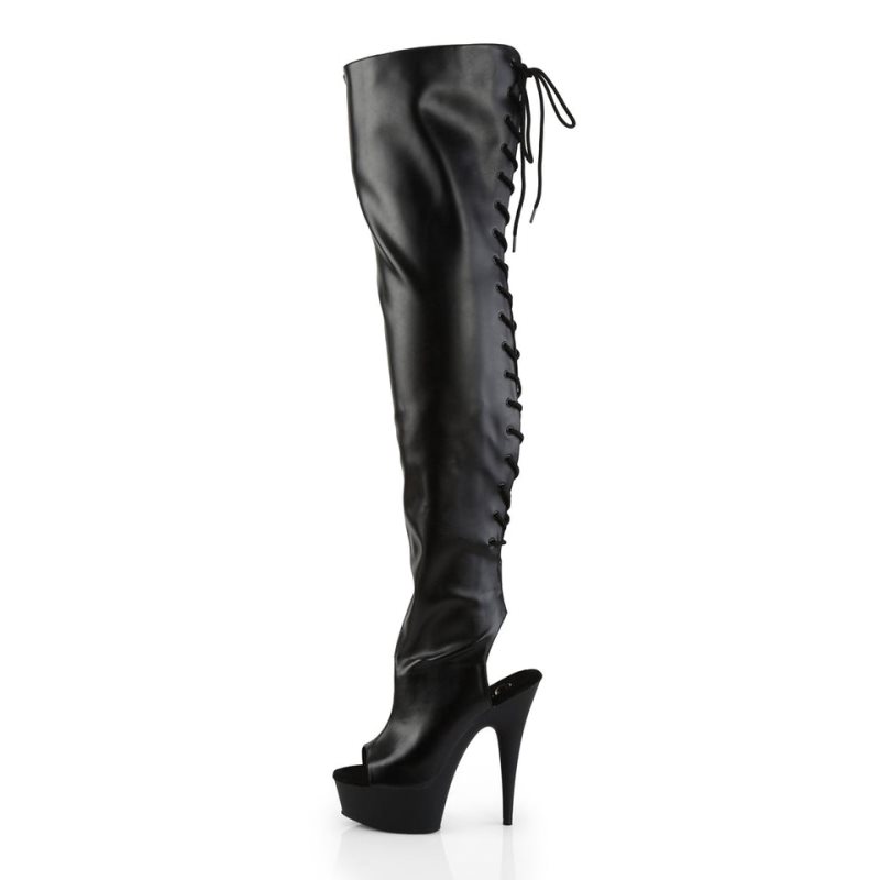 Pleaser Delight-3017 Vegan Leather Women's Thigh High Boots Black | NZ UOKPJX