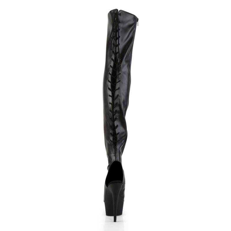 Pleaser Delight-3017 Vegan Leather Women's Thigh High Boots Black | NZ UOKPJX