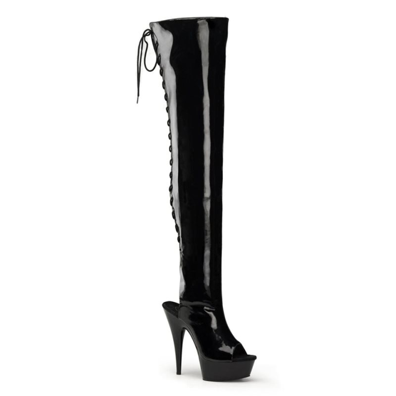 Pleaser Delight-3017 Women\'s Thigh High Boots Black | NZ PVHCDA