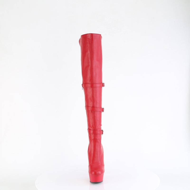 Pleaser Delight-3018 Vegan Leather Women's Thigh High Boots Red | NZ XDVWHN