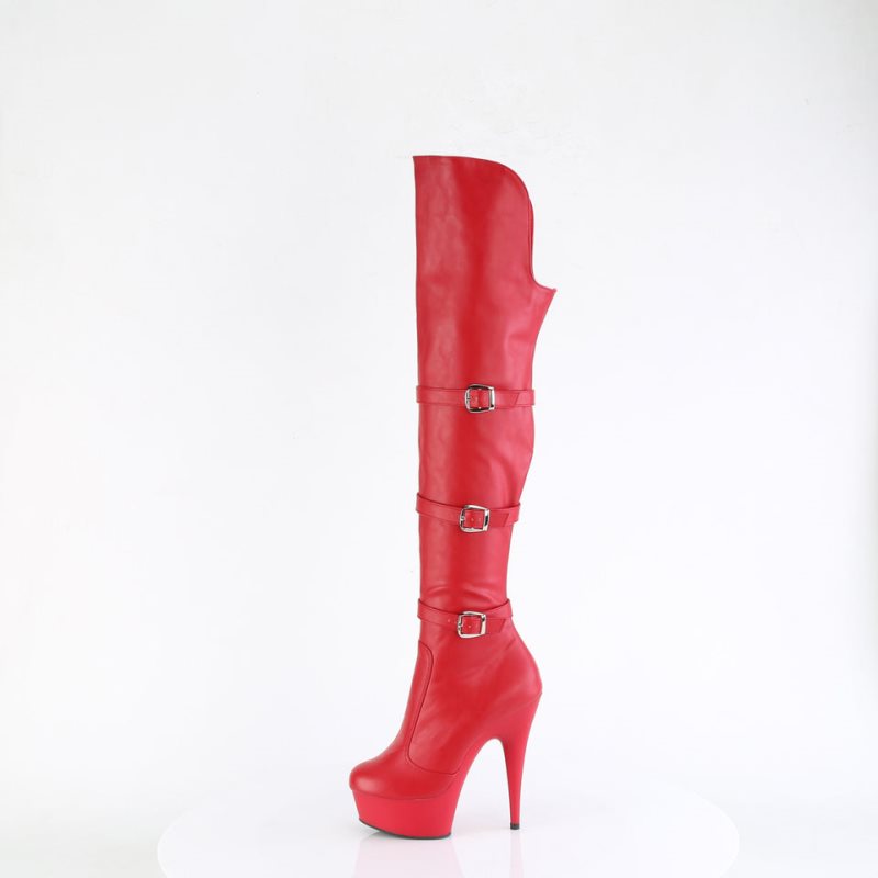 Pleaser Delight-3018 Vegan Leather Women's Thigh High Boots Red | NZ XDVWHN