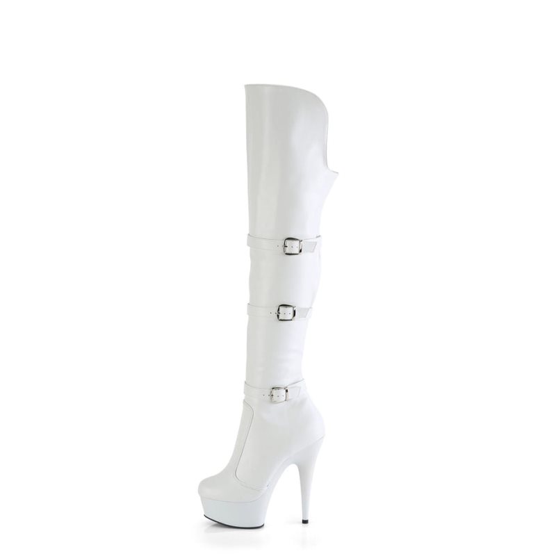 Pleaser Delight-3018 Vegan Leather Women's Thigh High Boots White | NZ TKFMSE