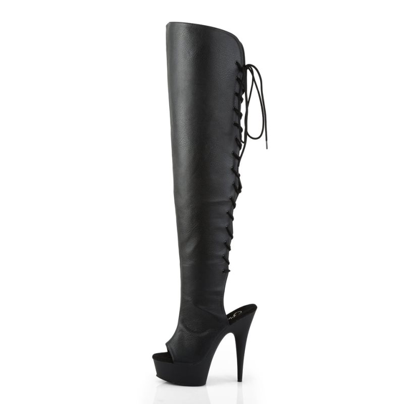 Pleaser Delight-3019 Vegan Leather Women's Thigh High Boots Black | NZ WFKDQP