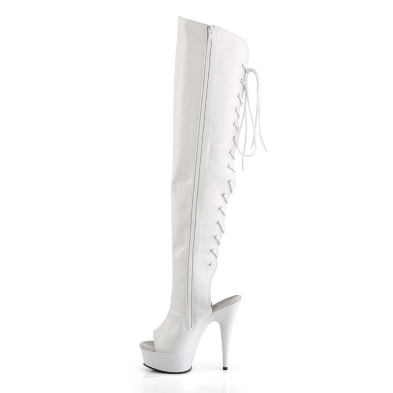 Pleaser Delight-3019 Vegan Leather Women's Thigh High Boots White | NZ AOQZSB