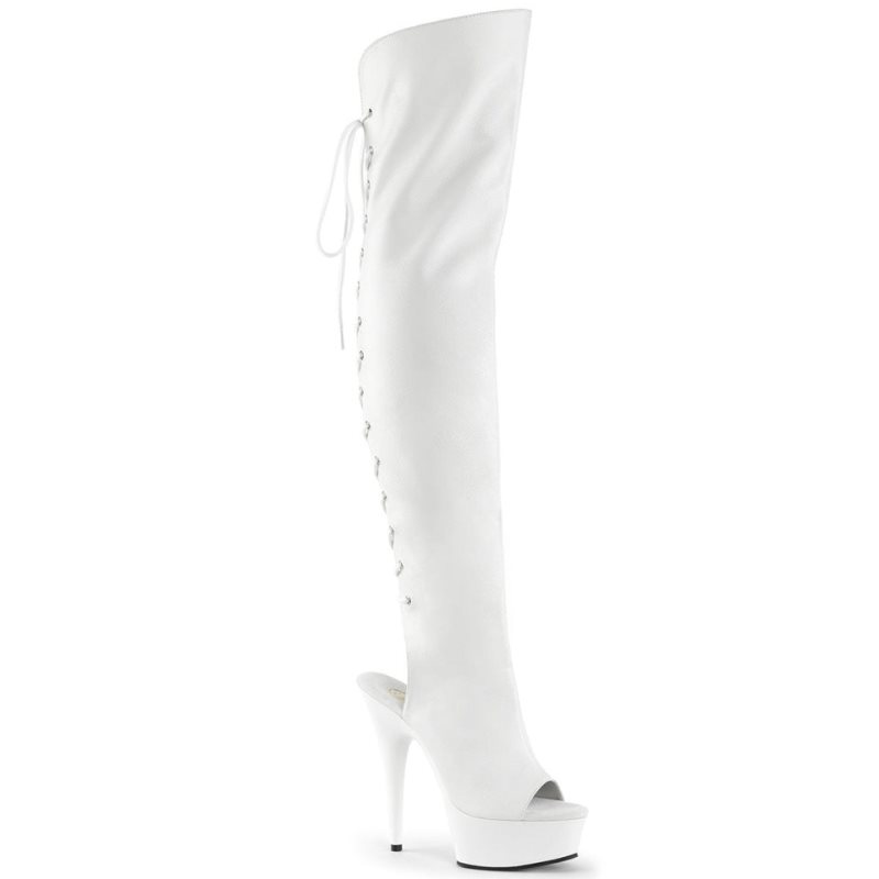 Pleaser Delight-3019 Vegan Leather Women\'s Thigh High Boots White | NZ AOQZSB