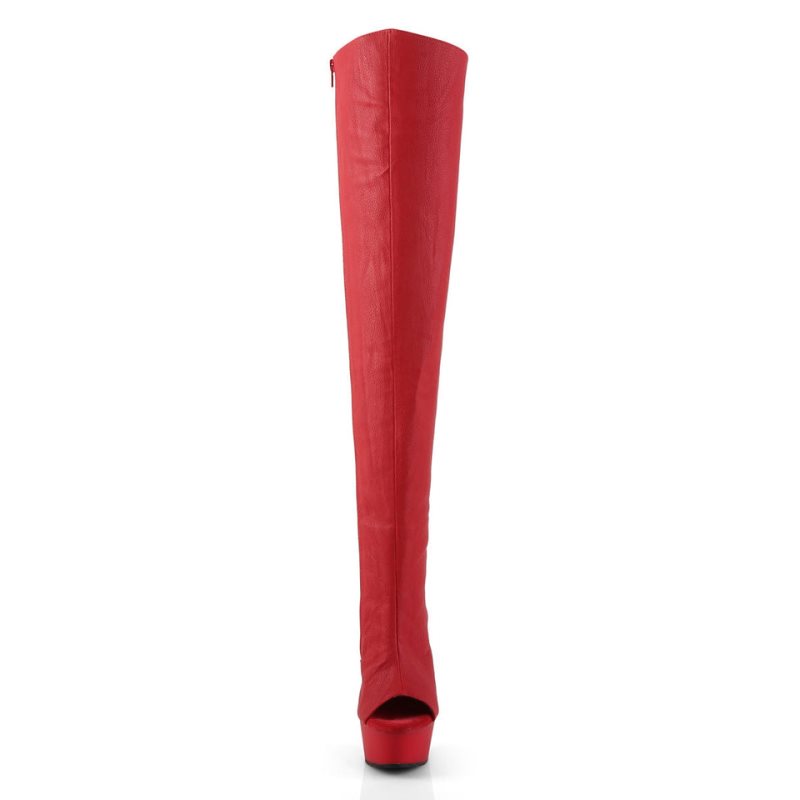 Pleaser Delight-3019 Women's Thigh High Boots Red | NZ IJZRTC