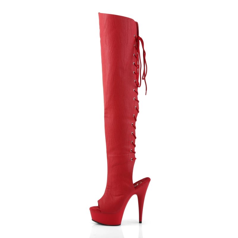 Pleaser Delight-3019 Women's Thigh High Boots Red | NZ IJZRTC