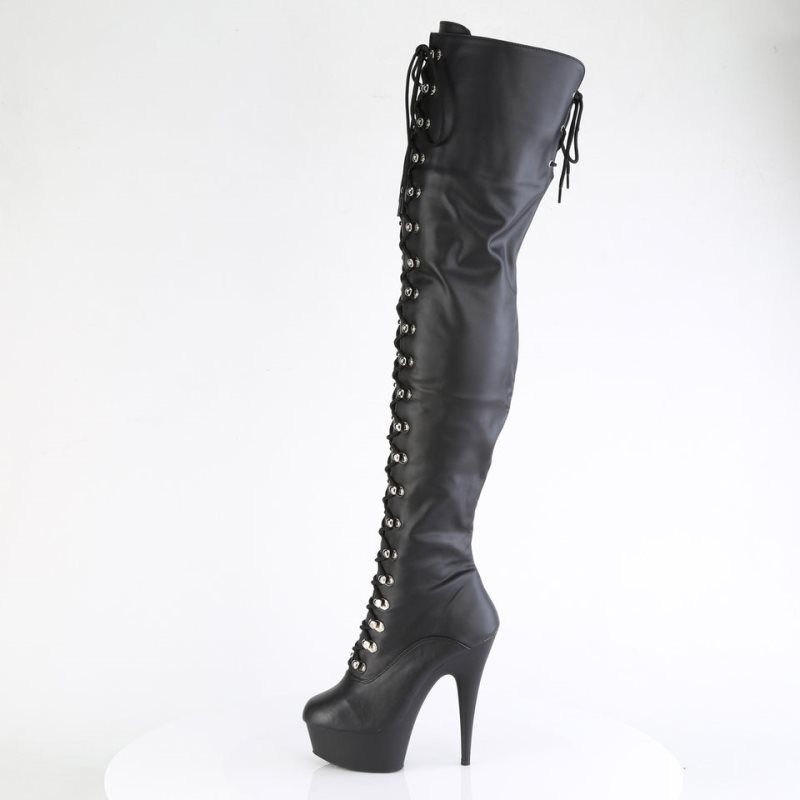 Pleaser Delight-3022 Vegan Leather Women's Thigh High Boots Black | NZ KAIZHD