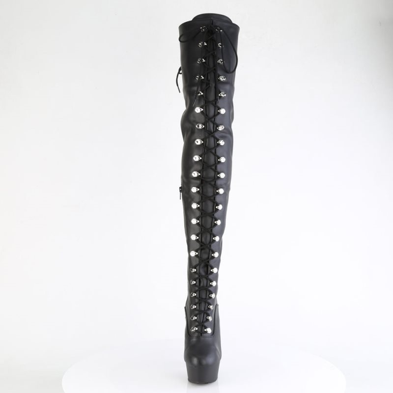 Pleaser Delight-3022 Vegan Leather Women's Thigh High Boots Black | NZ KAIZHD