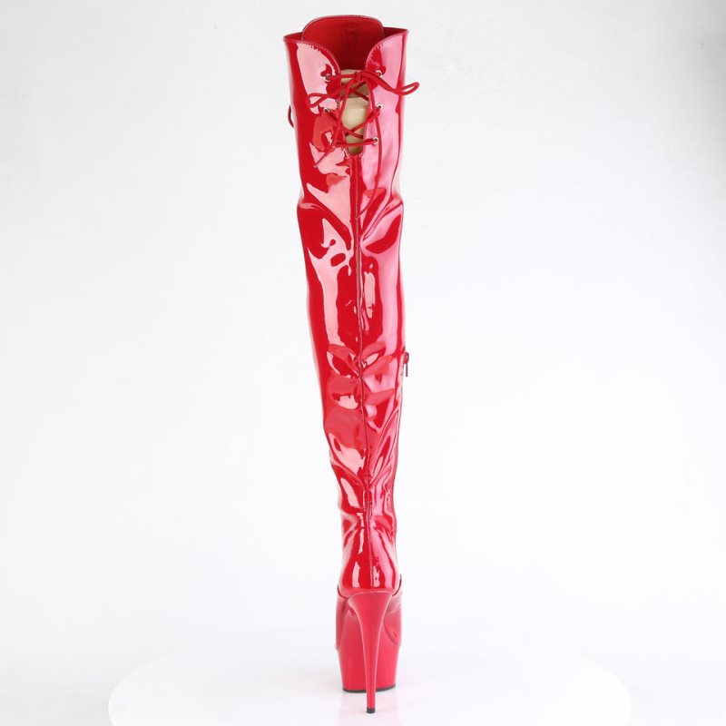 Pleaser Delight-3022 Women's Thigh High Boots Red | NZ PYMEWL