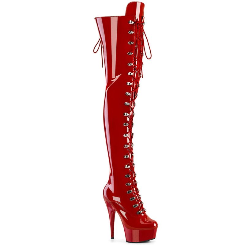 Pleaser Delight-3022 Women\'s Thigh High Boots Red | NZ PYMEWL