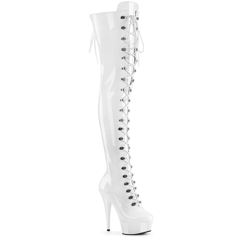 Pleaser Delight-3022 Women\'s Thigh High Boots White | NZ UACOGW