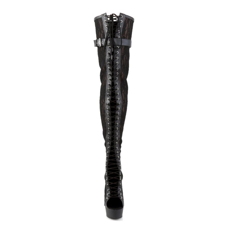 Pleaser Delight-3025ML Vegan Leather Women's Thigh High Boots Black | NZ PRVIMQ