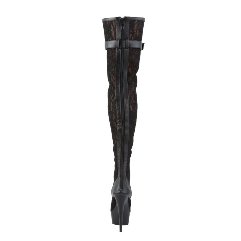 Pleaser Delight-3025ML Vegan Leather Women's Thigh High Boots Black | NZ PRVIMQ