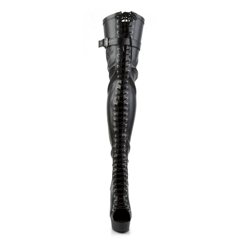 Pleaser Delight-3025 Vegan Leather Women's Thigh High Boots Black | NZ UWQJMZ