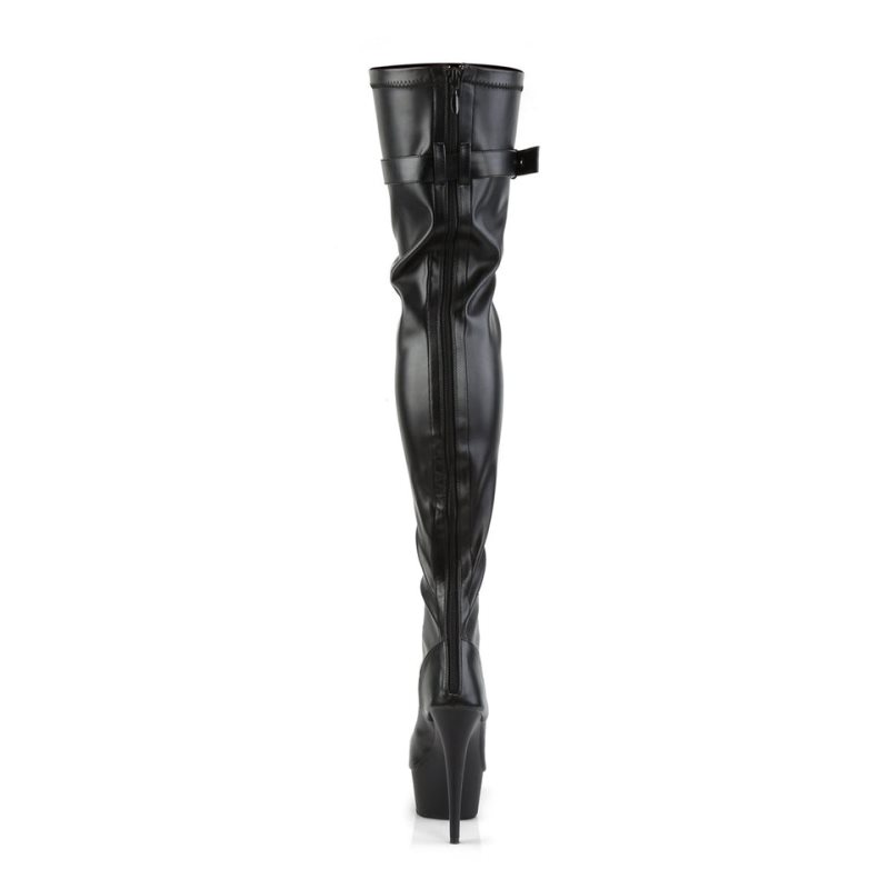 Pleaser Delight-3025 Vegan Leather Women's Thigh High Boots Black | NZ UWQJMZ