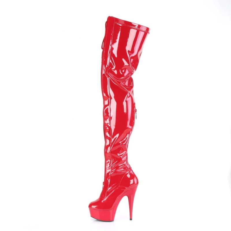 Pleaser Delight-3027 Women's Thigh High Boots Black / Red | NZ TEBJPQ