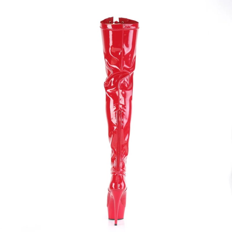 Pleaser Delight-3027 Women's Thigh High Boots Black / Red | NZ TEBJPQ