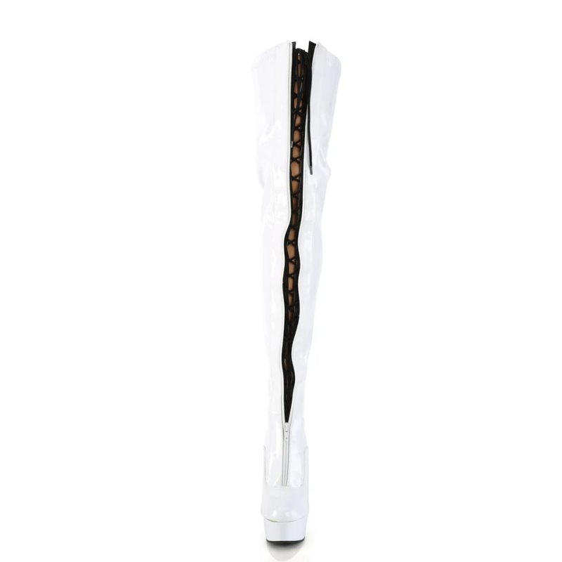 Pleaser Delight-3027 Women's Thigh High Boots Black / White | NZ KEBPMW