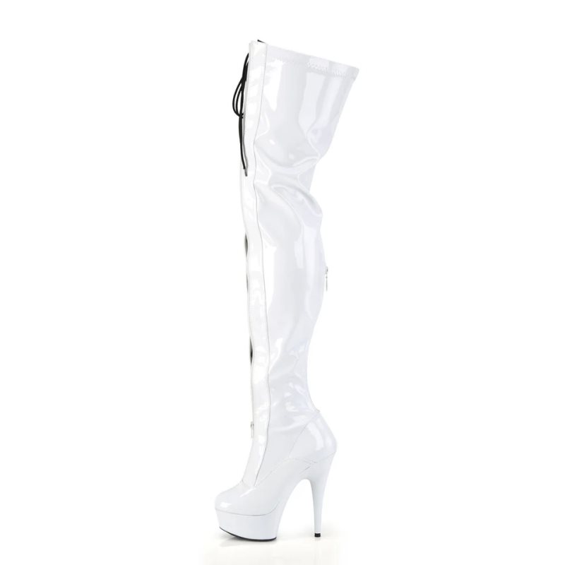 Pleaser Delight-3027 Women's Thigh High Boots Black / White | NZ KEBPMW