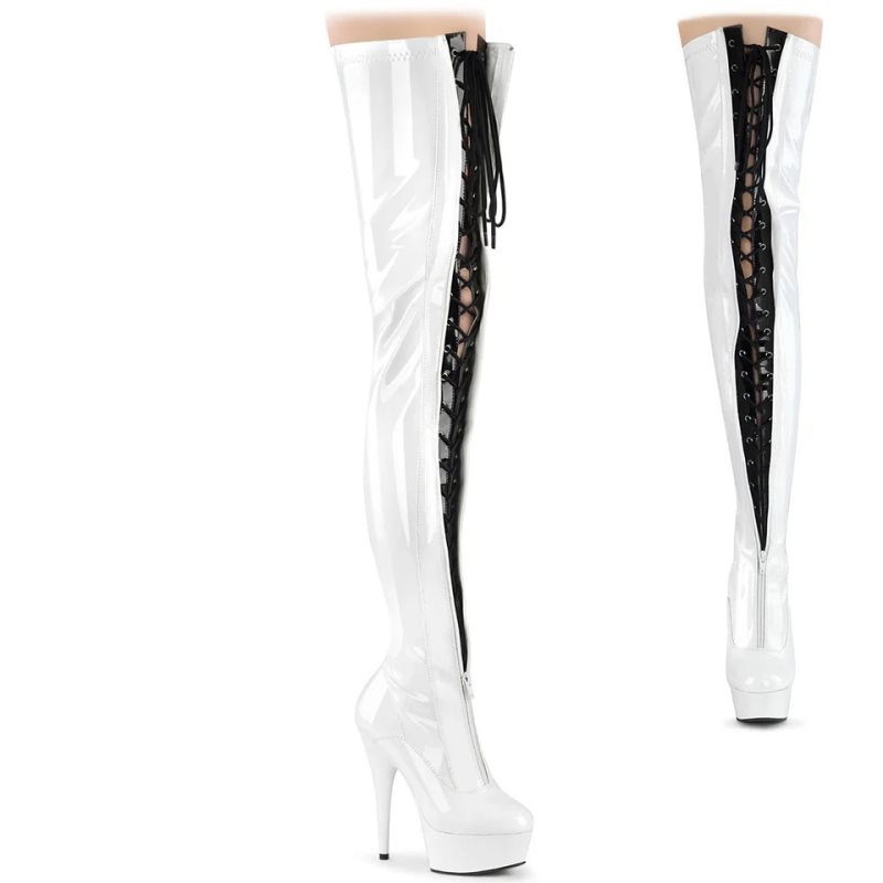 Pleaser Delight-3027 Women\'s Thigh High Boots Black / White | NZ KEBPMW