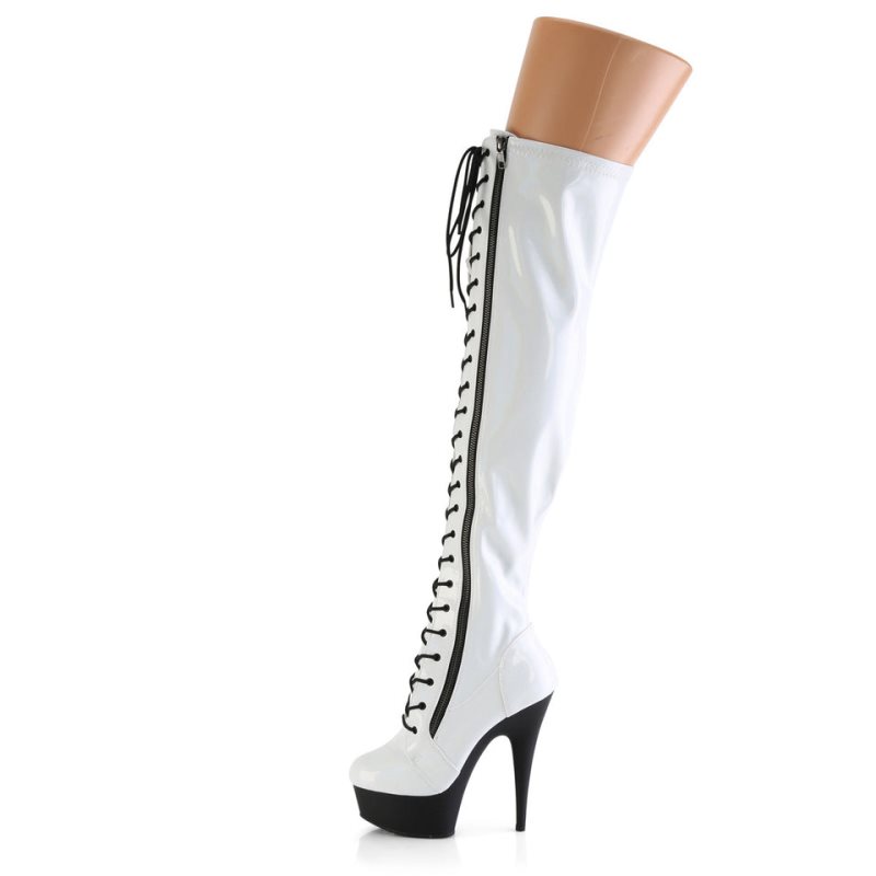 Pleaser Delight-3029 Women's Thigh High Boots White / Black | NZ KEPUNG