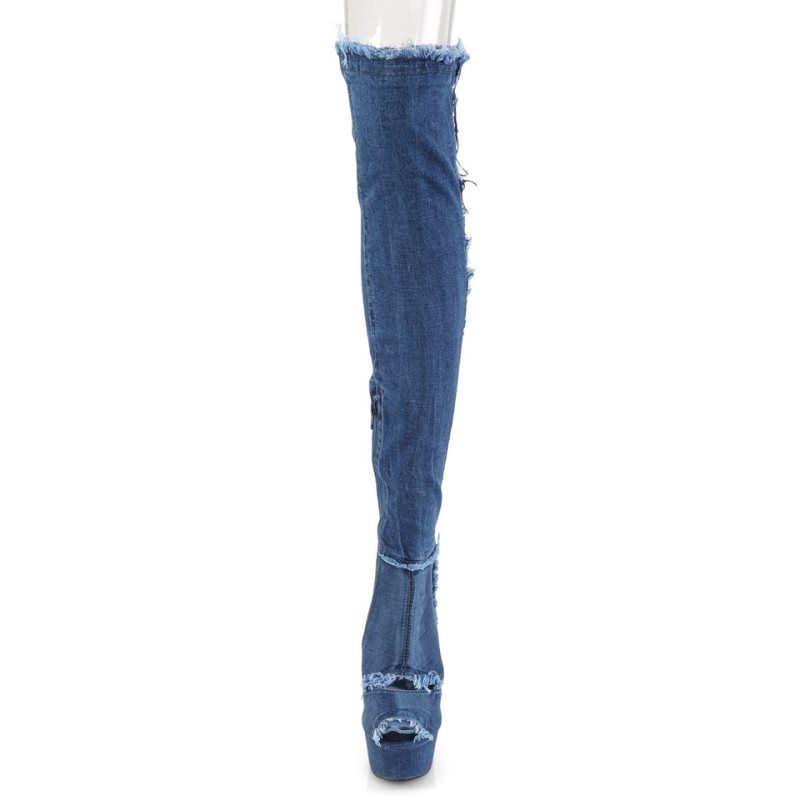 Pleaser Delight-3030 Women's Thigh High Boots Blue | NZ GECSPI