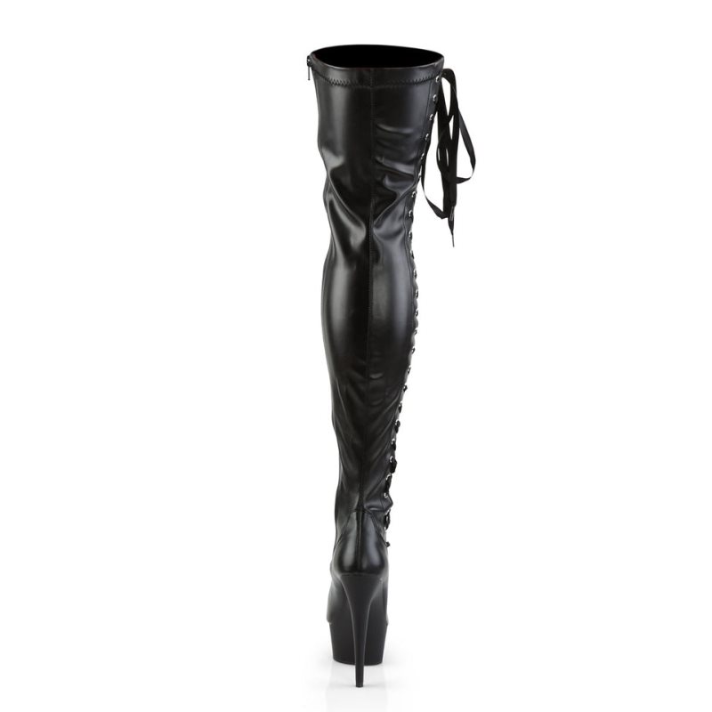 Pleaser Delight-3050 Vegan Leather Women's Thigh High Boots Black | NZ NDBPJT