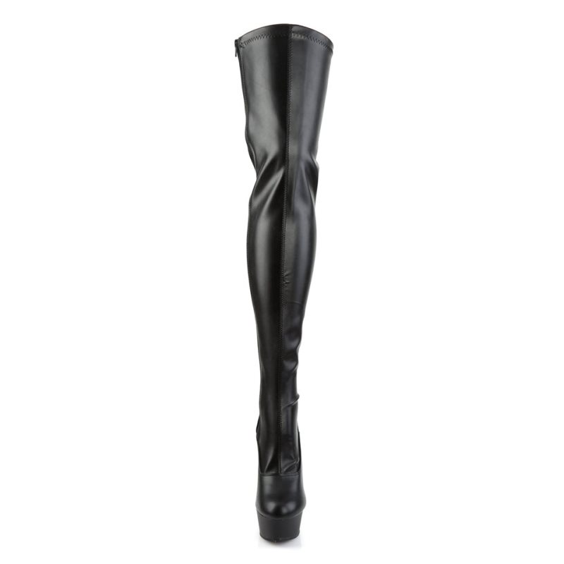 Pleaser Delight-3063 Vegan Leather Women's Thigh High Boots Black | NZ CBRSWZ